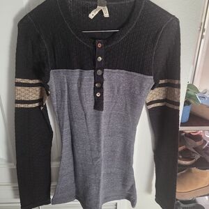 Free People Thermal Long Sleeve Henley Top Lace Sleeves EUC Rare Small